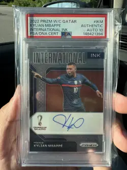 2022 Prizm Kylian Mbappe World Cup Qatar International Ink PSA Auto Grade 10 - Image 1