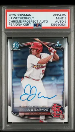 2025 BOWMAN CHROME 1st AUTO JJ WETHERHOLT PSA 9 Cardinals ROY Rookie #CPAJW - Image 1