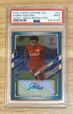 Karim Adeyemi 2020-21 Topps Chrome UEFA /199 Auto Aqua Refractor PSA 9 RC - Image 1