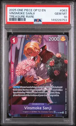 2025 ONE PIECE OP12-LEGACY OF THE MASTER TREASURE RARE VINSMOKE SANJI PSA 10 - Image 1