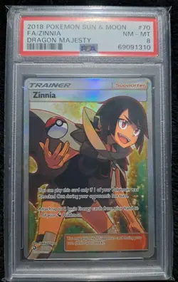 Pokemon TCG Zinnia Full Art Dragon Majesty Card 70/70 PSA 8 - Image 1