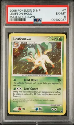2008 POKEMON DIAMOND & PEARL MAJESTIC DAWN #7 LEAFEON-HOLO PSA 6 - Image 1
