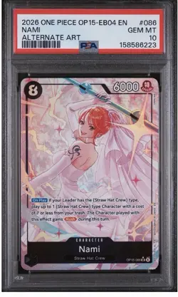 PSA 10 GEM MINT Nami Alt Art #086 OP15-EB04 EN One Piece Card 2026 - Image 1