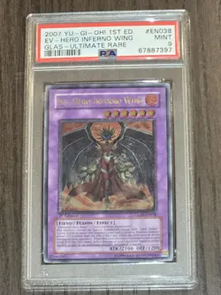 Yugioh Evil Hero Inferno Wing Ultimate Rare 1st Edition PSA 9 MINT GLAS-EN038 - Image 1