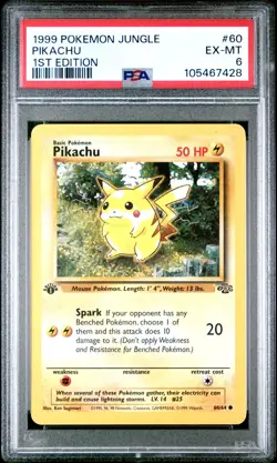 PSA 6 Mint 1999 Pikachu #60 1st Edition Jungle Pokemon TCG - Image 1