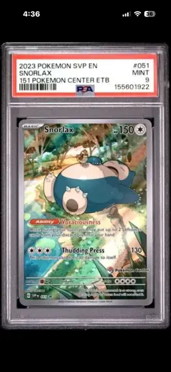 2023 POKEMON 151 POKEMON CENTER STAMPED ETB PROMO SVP #051 SNORLAX PSA 9 - Image 1