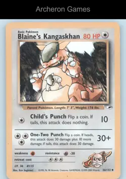 Pokemon Card Blaine's Kangaskhan G1 36/132 UC Gym Heroes Unlimited - Image 1