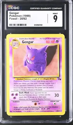 CGC 9 MINT Gengar 20/62 Fossil Pokemon Card - Image 1