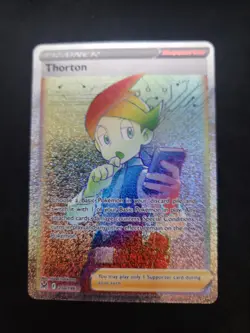 Pokemon TCG Thorton Rainbow Full Art Trainer Card 210/196 Lost Origin - Image 1