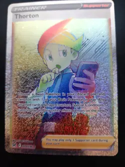 Pokemon TCG Thorton Rainbow Full Art Trainer Card 210/196 Lost Origin - Image 2