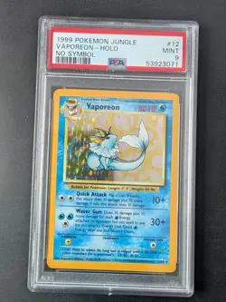 PSA 9 MINT Vaporeon 12/64 ERROR NO SYMBOL Jungle HOLO RARE Pokemon Card - Image 1
