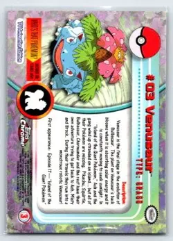 Venusaur Base Pokemon 2000 Topps Chrome 3 NM - Image 2