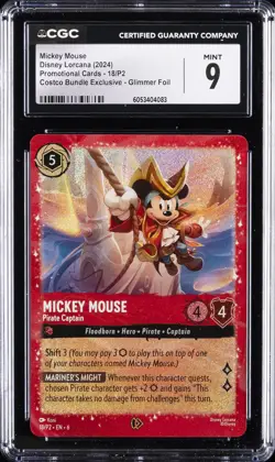 2024 DISNEY LORCANA PROMO CARDS GLIMMER FOIL #18/P2 MICKEY MOUSE CGC 9 - Image 1