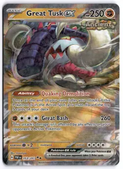 Pokemon Paldean Fates Great Tusk EX Ultra Rare Card 053/091 NM - Image 1