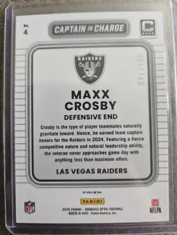 2025 Panini Donruss Optic - Captain in Charge Maxx Crosby #4 Black Pandora Prizm - Image 2