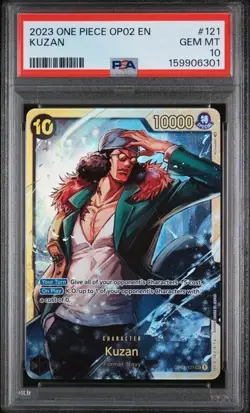 2023 ONE PIECE CARD GAME PARAMOUNT WAR OP02 #121 KUZAN PSA 10 - Image 1