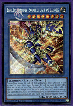 Yugioh! Black Luster Soldier CORI-EN028 (SCR) 1st Ed - Image 1