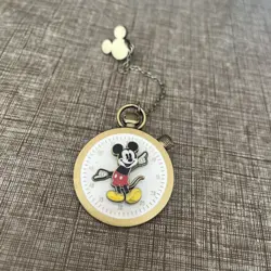 Disney Mickey Pocket Watch Pin Movable Hands Two Piece with Chain Gold Tone UEC - Image 1