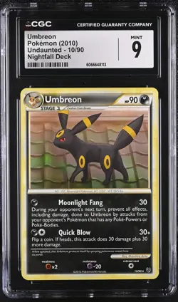 CGC 9 MINT Umbreon 2010 Undaunted 10/90 Nightfall Deck Pokemon Card - Image 1