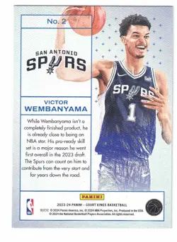 Victor Wembanyama #2 2023-24 Panini Court Kings - Works in Progress NBA (RC) - Image 2