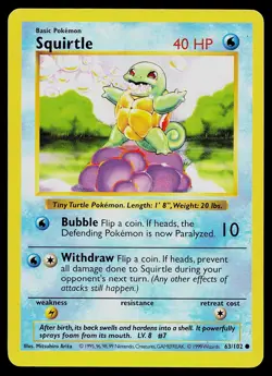 Pokemon Card - Squirtle Base Set Shadowless 63/102 Unlimited Common - Image 1