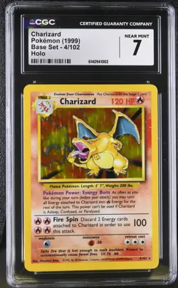 CGC 7 NEAR MINT Charizard 4/102 Base Set Holo Pokemon Card - Image 1