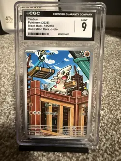 Pokemon TCG Timburr 125/086 Black Bolt Illustration Rare Holo Card CGC 9 - Image 1