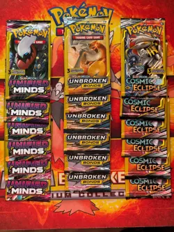 Pokemon Cosmic Eclipse Unified Minds Unbroken Bonds (18) 3 Card Mini Booster Lot - Image 3