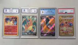 POKEMON CHARIZARD GRADED CARDS JOBLOT BUNDLE, x4 GENUINE CARDS, FREE POSTAGE. - Image 1