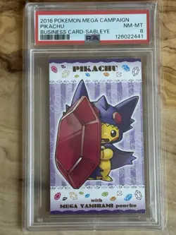 Pokemon 2016 XY Promo Poncho Wearing Pikachu MC Business Card Sableye PSA 8 - Image 1