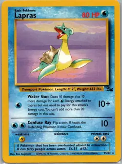 Lapras 25/62 Fossil Unlimited Non Holo Rare WotC 1999 Vintage Pokemon TCG Card - Image 1