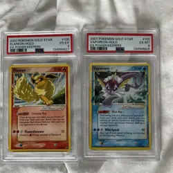 Flareon and Vaporeon Gold Star EX Power Keepers Sequential Cert Pokemon Cards - Image 1