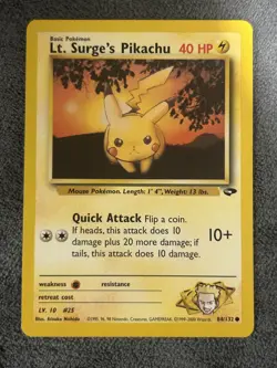 Lt. Surge's Pikachu 84/132 Gym Challenge vintage Pokemon card LP+ - Image 1