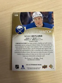 2025 sp authentic future watch patch gold /50 NOAH OSTLUND BUFFALO SABRES SSP - Image 2
