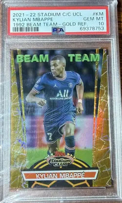 Kylian Mbappe 2022 Stadium Club Chrome Beam Team Insert Gold Parallel SP PSA 10 - Image 1