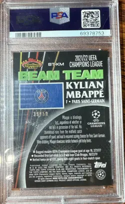 Kylian Mbappe 2022 Stadium Club Chrome Beam Team Insert Gold Parallel SP PSA 10 - Image 2