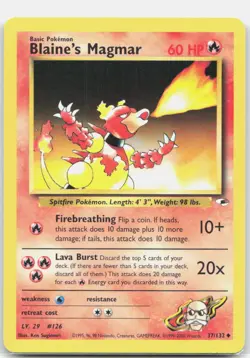 Blaine's Magmar 37/132 Uncommon Gym Heroes Pokemon Unlimited Lightly Played - Image 1