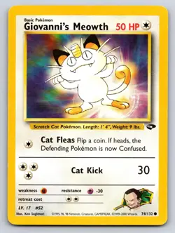 GIOVANNI'S MEOWTH 74/132 COMMON GYM CHALLENGE POKEMON UNLIMITED MP - Image 1