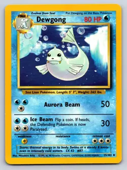 DEWGONG 25/102 UNCOMMON BASE SET UNLIMITED POKEMON LP - Image 1