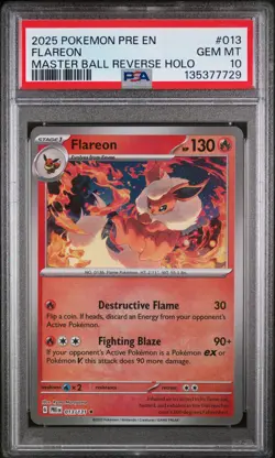 2025 POKEMON PRE EN-PRISMATIC EVOLUTIONS MASTER BALL REVERSE HOLO FLAREON PSA 10 - Image 1