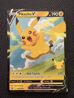 Pikachu V SWSH143 Black Star Promos Stamped Celebrations Holo Pokemon 2021 NM - Image 1