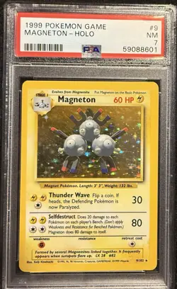 PSA 7 1999 Pokemon TCG Base Set Magneton Holo Rare 9/102 English Stage 1 HP 60 - Image 1