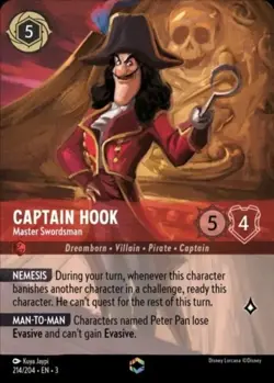 Lightly Played Lorcana Captain Hook - Master Swordsman - 214/204 - Enchanted - H - Image 1