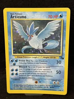 A 1999 Rare Holo Fossil Articuno Pokemon Card 2/62 MP - Image 1