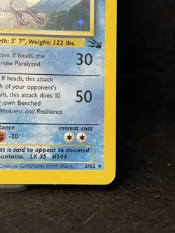 A 1999 Rare Holo Fossil Articuno Pokemon Card 2/62 MP - Image 5