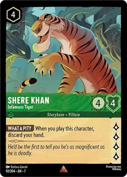 Disney Lorcana Archazia's Island - 92 Shere Khan Infamous Tiger - Rare Non Foil - Image 1