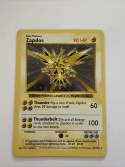 Pokemon TCG Zapdos Holo Rare 16/102 Base Set Unlimited Vintage 1999 WOTC HP - Image 1