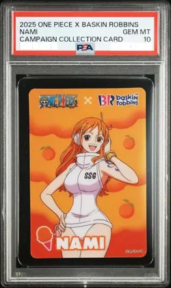 2025 ONE PIECE X BASKIN ROBBINS ONE PIECE CAMPAIGN COLL CARDS NAMI PSA 10 - Image 1