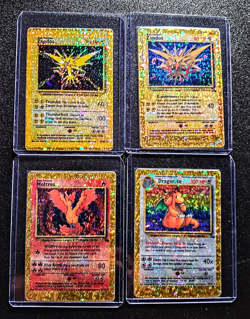 Vintage Pokemon Vending Machine Sticker Card Holofoil 4 Card Lot Gold Dragonite - Image 1