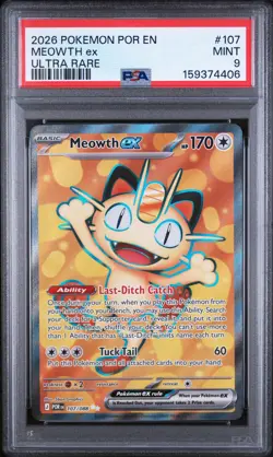 Meowth EX 107 Ultra Rare Por En-Perfect Order Pokemon PSA 9 - Image 1